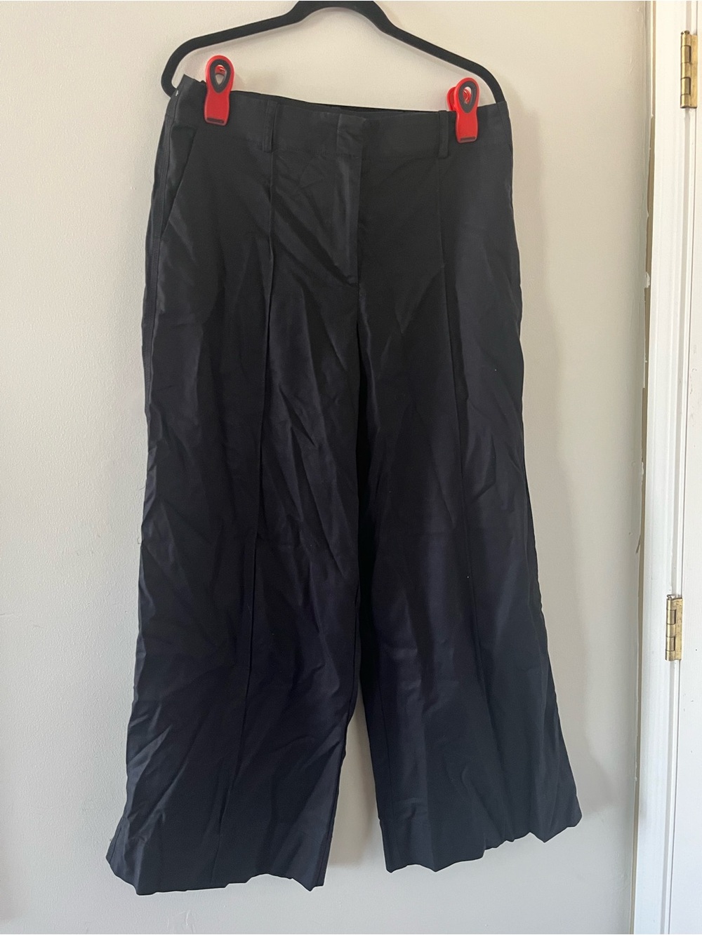 Loft Black Cotton Wide Leg Trouser Pants 12 Minimalist Capsule Office Coastal